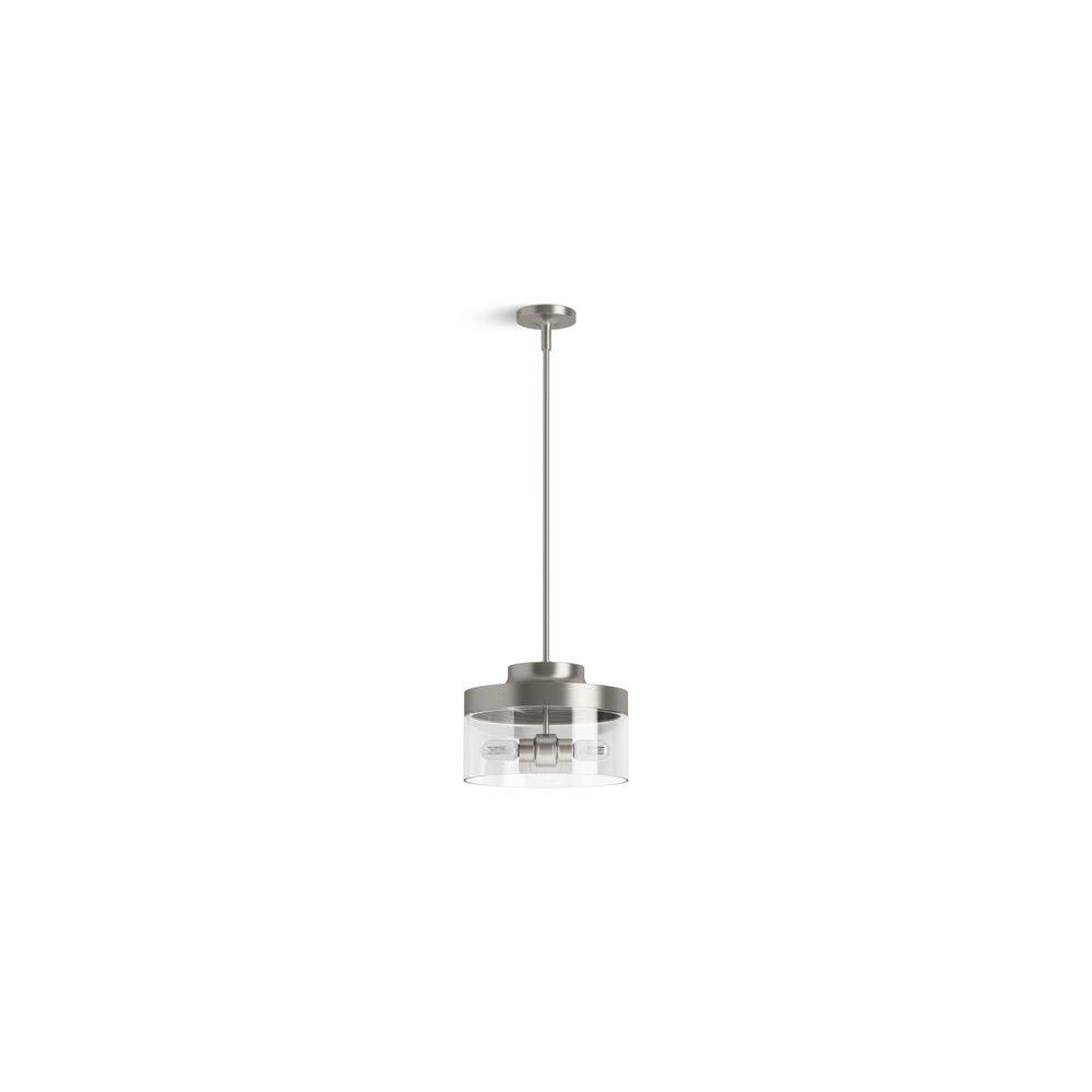 Brushed Nickel Glass Drum Island Pendant Light