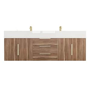 Bethany 59 in. W. x 20 in. D x 22 in. H Double Sink Floating Bath Vanity in White Oak with White Acrylic Top