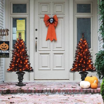 4 ft. Pre-Lit Artificial Christmas Tree Entrance Potted Xmas Halloween Tree (2-Piece)