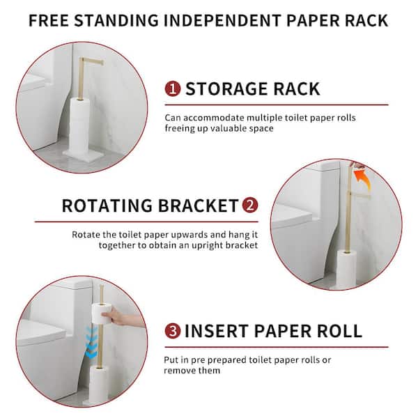 Freestanding Toilet Paper Holder With Natural Marble Base in Brushed Gold