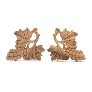 5/8 in. x 4-7/8 in. x 5-3/8 in. Unfinished Hand Carved American Red Oak Wood Grapes Applique Onlay Moulding (2-Pack)