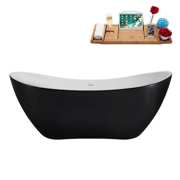 Streamline 71 in. x 32 in. Acrylic Freestanding Soaking Bathtub in Glossy Black with Polished Gold Drain