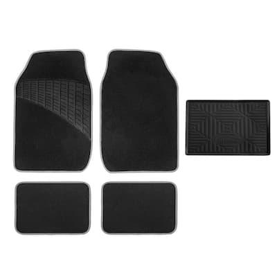 Gray Color-Trimmed Liners Non-Slip Car Floor Mats with Rubber Heel Pad - Full Set