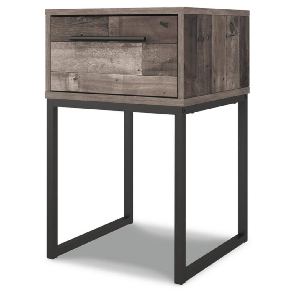 Neilsville Gray and Black 1-Drawer Nightstand with Metal Legs