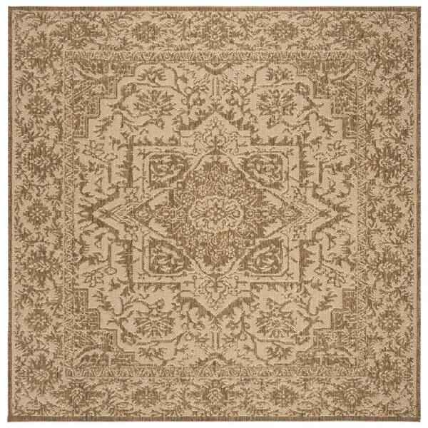 SAFAVIEH Beach House Cream/Beige 4 ft. x 4 ft. Medallion Indoor/Outdoor Patio  Square Area Rug
