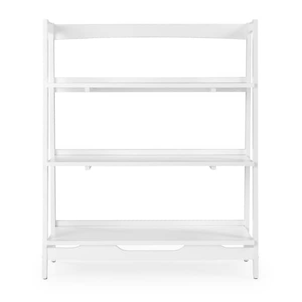 Camaflexi 43.5 in Mid Century Modern White Solid Wood 3 Shelf Open Bookcase