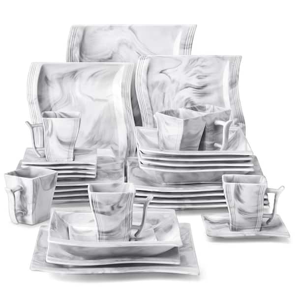 White Porcelain Square Dinner Plates Set of 6 Durable Porcelain Multi Purpose 