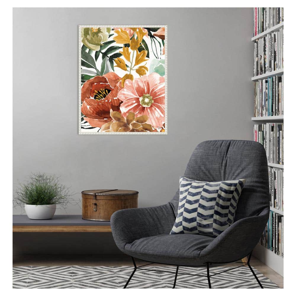 Beaded Perimeter Floral Watercolor Canvas Wall Art, 23 x 28