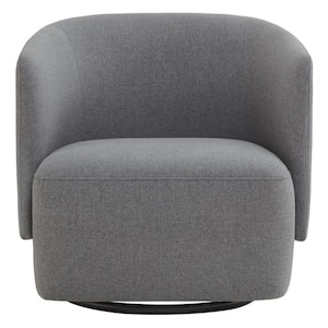Charlotte Gray Fabric Swivel Accent Chair Upholstered Barrel Armchair with Solid Wood Frame for Living Room or Bedroom