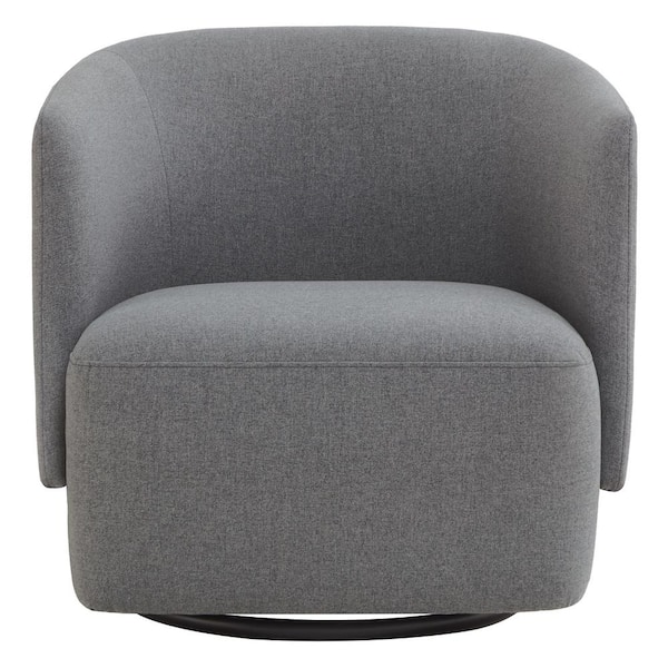 Spruce & Spring Charlotte Gray Fabric Swivel Accent Chair Upholstered Barrel Armchair with Solid Wood Frame for Living Room or Bedroom