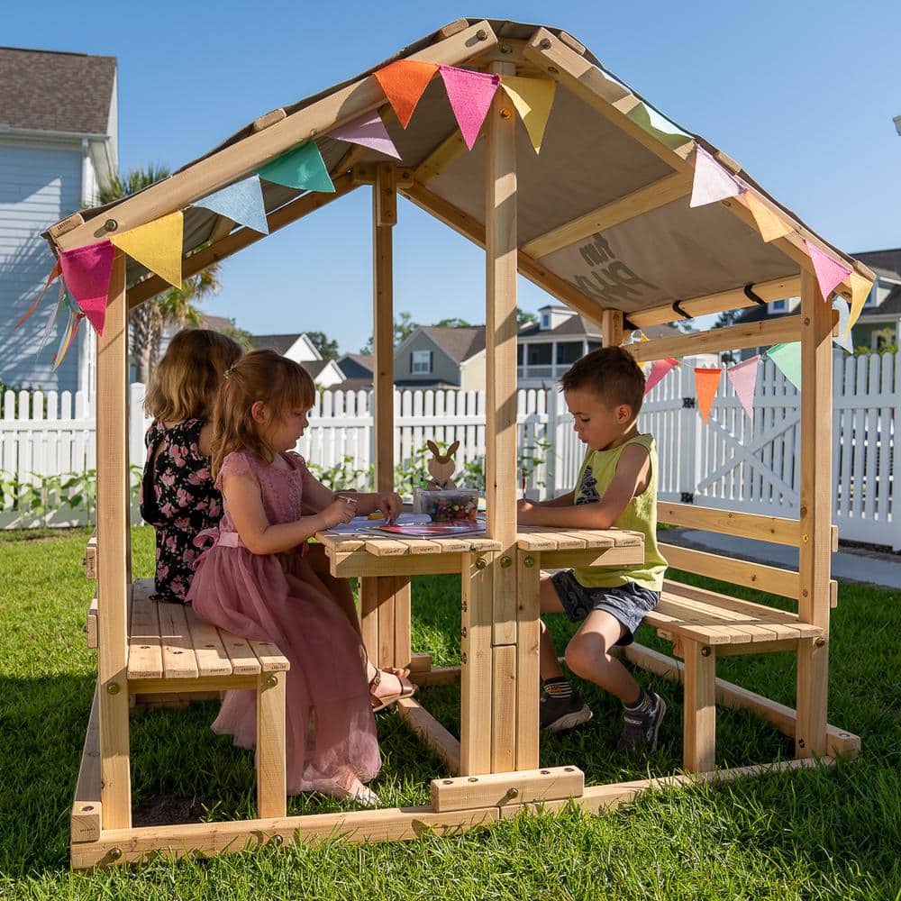 Funphix Wooden Kids Playhouse with Table and Benches