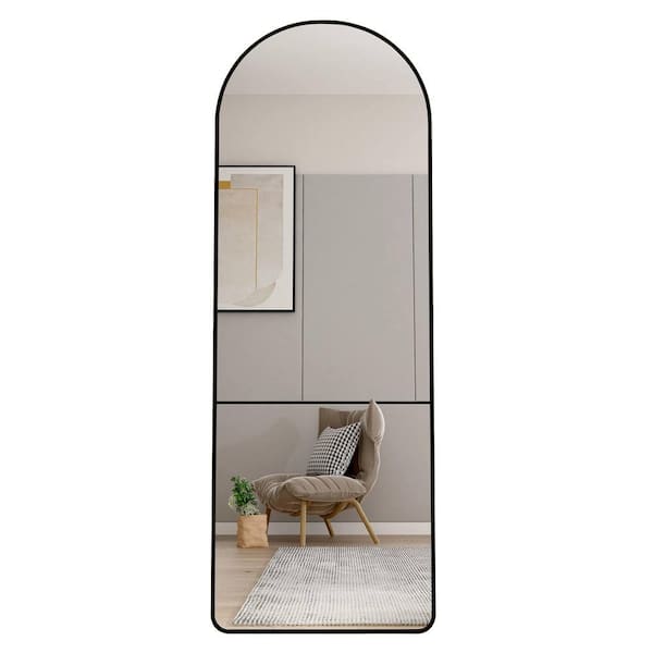 Unbranded 23 in. W x 65 in. H Arched Aluminium Alloy Metal Framed Black Full Length Mirror Bathroom Vanity Mirror