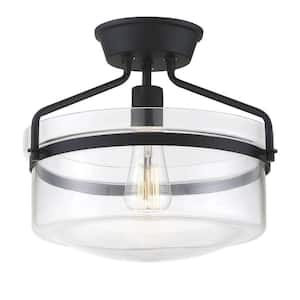 13.25 in. W x 11 in. H 1-Light Matte Black Semi-Flush Mount Ceiling Light with Clear Glass Shade