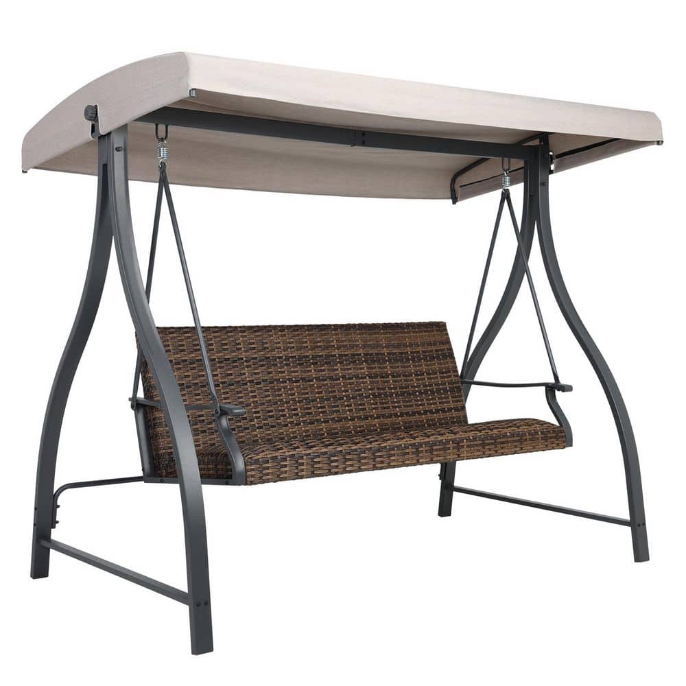 YITAHOE 3-Seats Wicker Hanging Porch Swing Chair Outdoor Gray - Want
