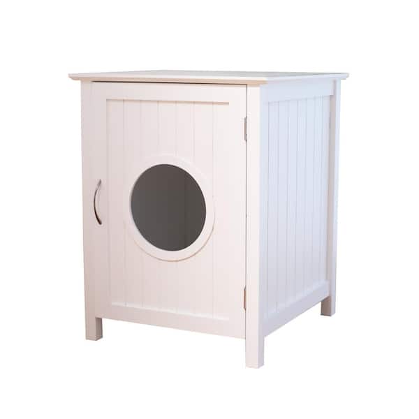 maocao hoom Litter Box Shell, Hidden Litter Box Furniture Cabinet, Indoor Cat Room Side Table, Large Pet Box Bedside Table (White)