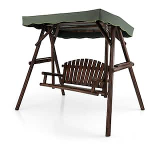 2 Person Natural Wooden Garden Patio Swing Bench Chair With Adjustable Cover for Garden Porch