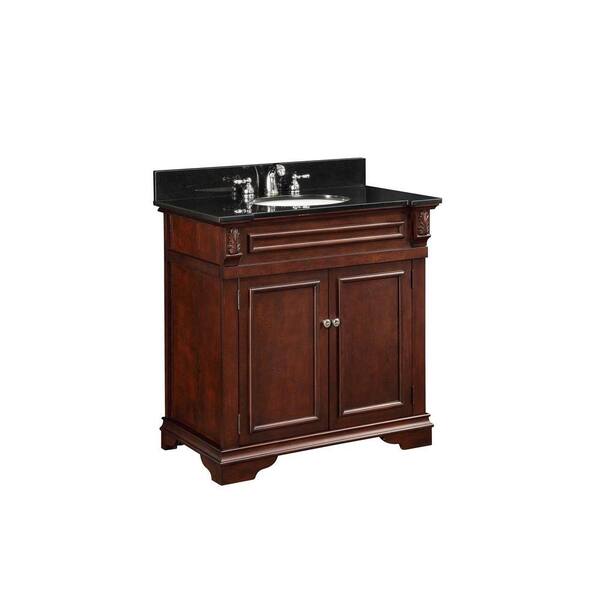 Unbranded 37 in. W x 35 in. H x 22 in. D Vanity in Dark Mahogany with HeBei Marble Vanity Top in Black with White Basin