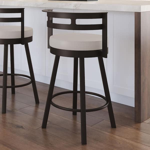 Amisco Render 30 in. Textured Dark Brown Metal Beige Polyurethane Bar Stool