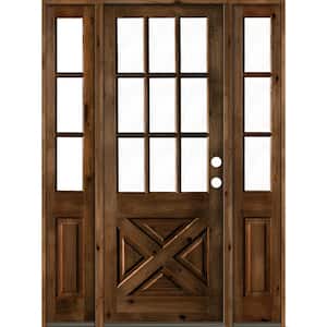 60 in. x 96 in. Alder 2 Panel Left-Hand/Inswing Clear Glass Provincial Stain Wood Prehung Front Door w/Double Sidelite
