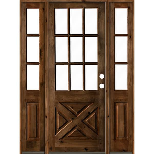 Krosswood Doors 64 in. x 96 in. Alder 2 Panel Left-Hand/Inswing Clear Glass Provincial Stain Wood Prehung Front Door w/Double Sidelite