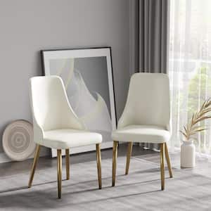 Light Beige Dining Chair Set With PU Leather and Metal Legs (Set of 2)