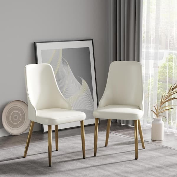 J&E Home Light Beige Dining Chair Set With PU Leather and Metal Legs ...