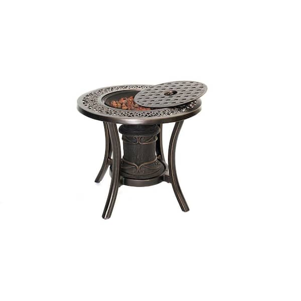 Hanover Traditions Aluminum Round Patio Outdoor Side Table with Fire Pit