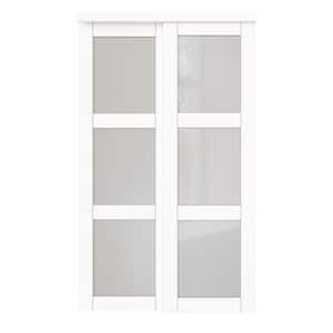 48 in. x 80 in. 3 Lite White Tempered Frosted Glass Closet Sliding Door with Hardware
