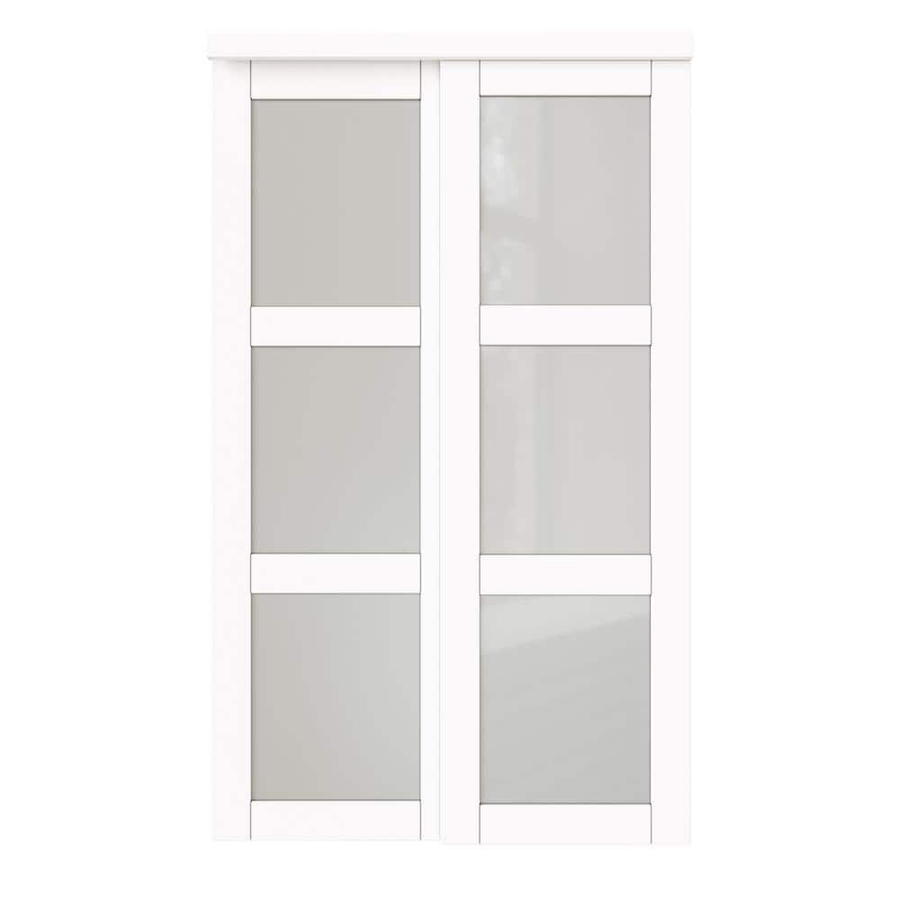 ARK DESIGN 48 in. x 80 in. 3 Lite White Tempered Frosted Glass Closet ...