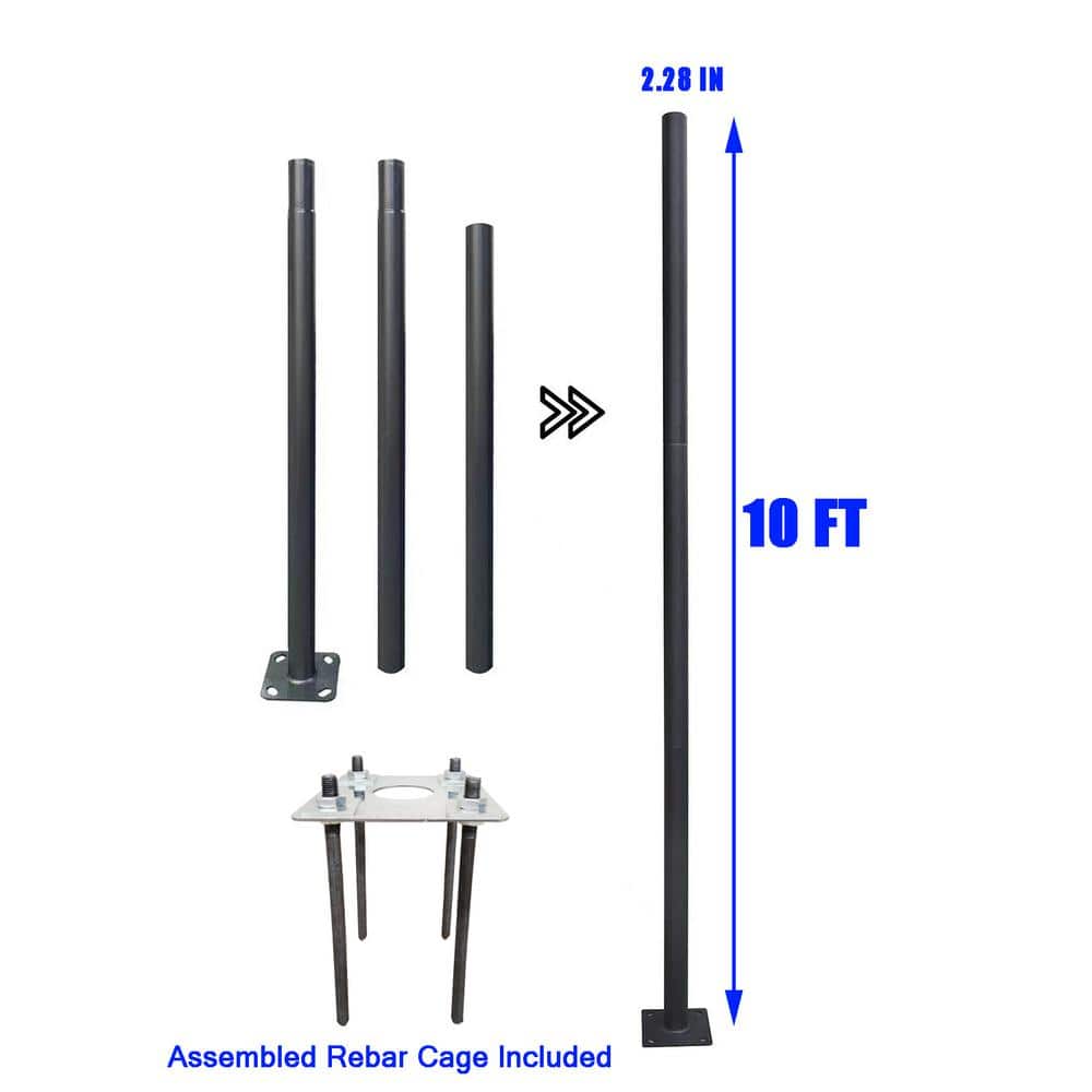 2.28 in. Up To 10 ft. Black Outdoor Universal Metal Light Post Pole with Gr