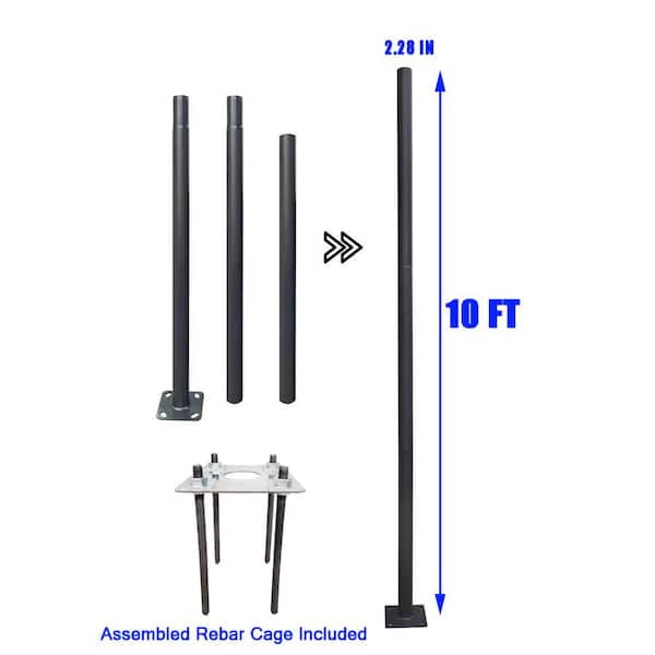 eLEDing 2.28 in. Up To 10 ft. Black Outdoor Universal Metal Light Post Pole with Ground Spikes