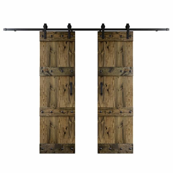COAST SEQUOIA INC Castle 60 in. x 84 in. Aged Barrel DIY Knotty Wood Double Sliding Barn Door with Hardware Kit