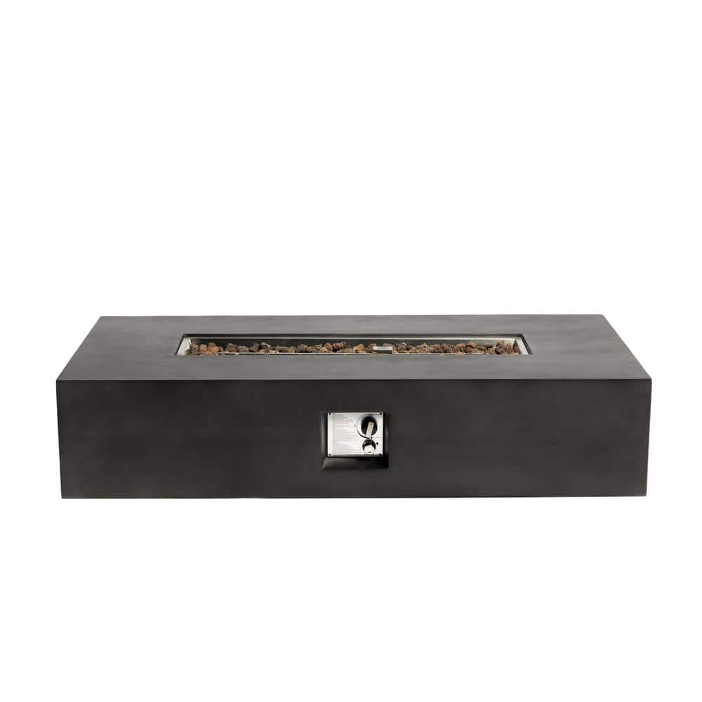 56 in. Large Rectangular 50,000 BTU Stone Gas Fire Pit Table for Outside, F