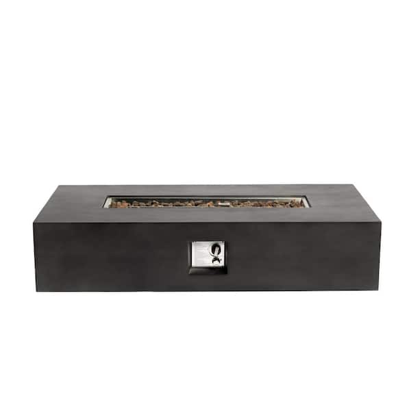 Unbranded 56 in. Large Rectangular 50,000 BTU Stone Gas Fire Pit Table for Outside, Fire pit with Lava Rocks and Rain Cover