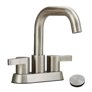 Modern 4 in. Centerset Double Handle High Arc Bathroom Faucet with Drain Kit Included in Brushed Nickel