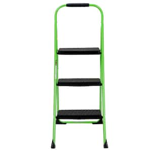 3-Step Steel Big Step Folding Step Stool Type 3 with Rubber Hand Grip in Green