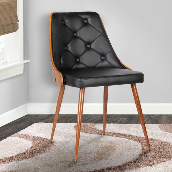 Armen Living Lily 31 in. Black Faux Leather and Walnut Wood Finish