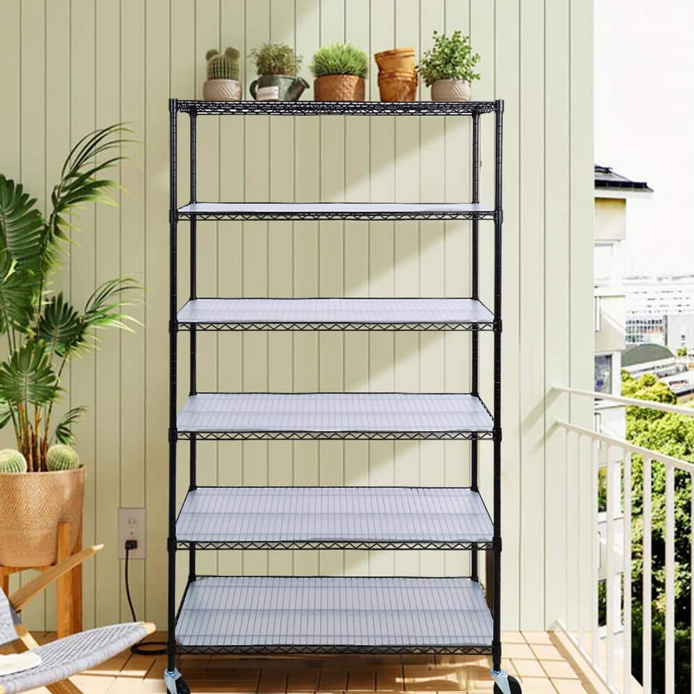 6-Tiers Black Heavy Duty Metal Adjustable Garage Storage Shelving Unit with Wheels (48 in. W x 82.6 in. H x 18 in. D) price history on PriceWatchPro