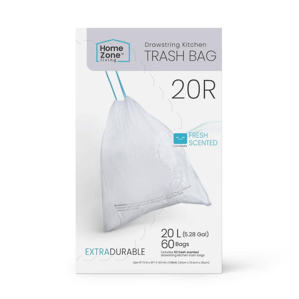 Drawstring Trash Bags/Can Liner (60-Count, 3-Packs of 20 Liners