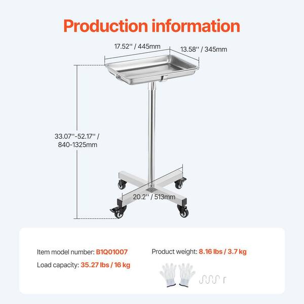 White Mayo Stand, Stainless Steel Mayo Tray, Adjustable Height