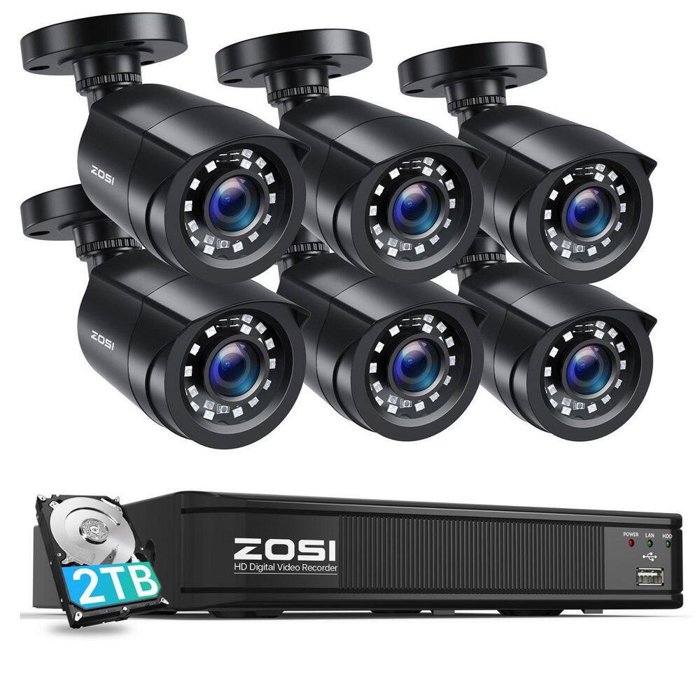 8-Channel 2MP DVR 2TB HDD Security Camera System with 6 Wired 1080P Bullet Cameras, Black price history on PriceWatchPro