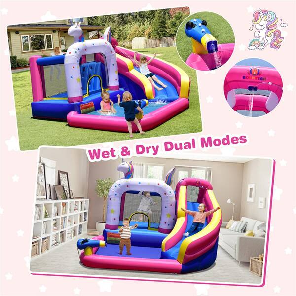 Unicorn Bounce House with Slide, Inflatable Castle, Portable, Colorful  Bounce Castle, Comes with Carry Bag and Air Pump Blower, Bouncy House for  Girls 遊具