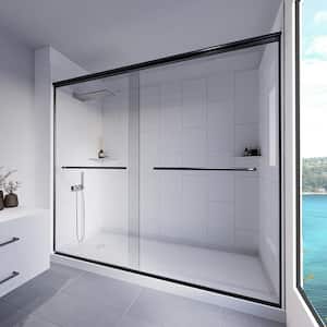Winter White-Rainier 60 in. W. x 32 in. x 83 in. Base/Wall/Door Concealed Base Alcove Shower Stall/Kit Matte Black Left