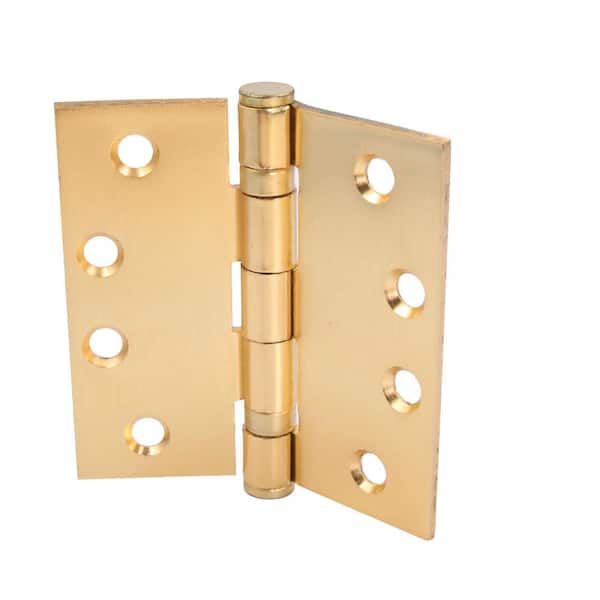 Everbilt 4 in. Square Radius Satin Brass Commercial Grade with Ball Bearing Hinge