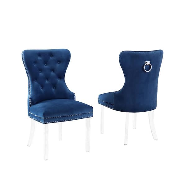 Best Quality Furniture Sal Navy Blue Velvet Dining Chairs (Set of 2)
