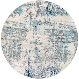 Yamikani Aqua 7 ft. 10 in. Round Distressed Abstract Modern Area Rug