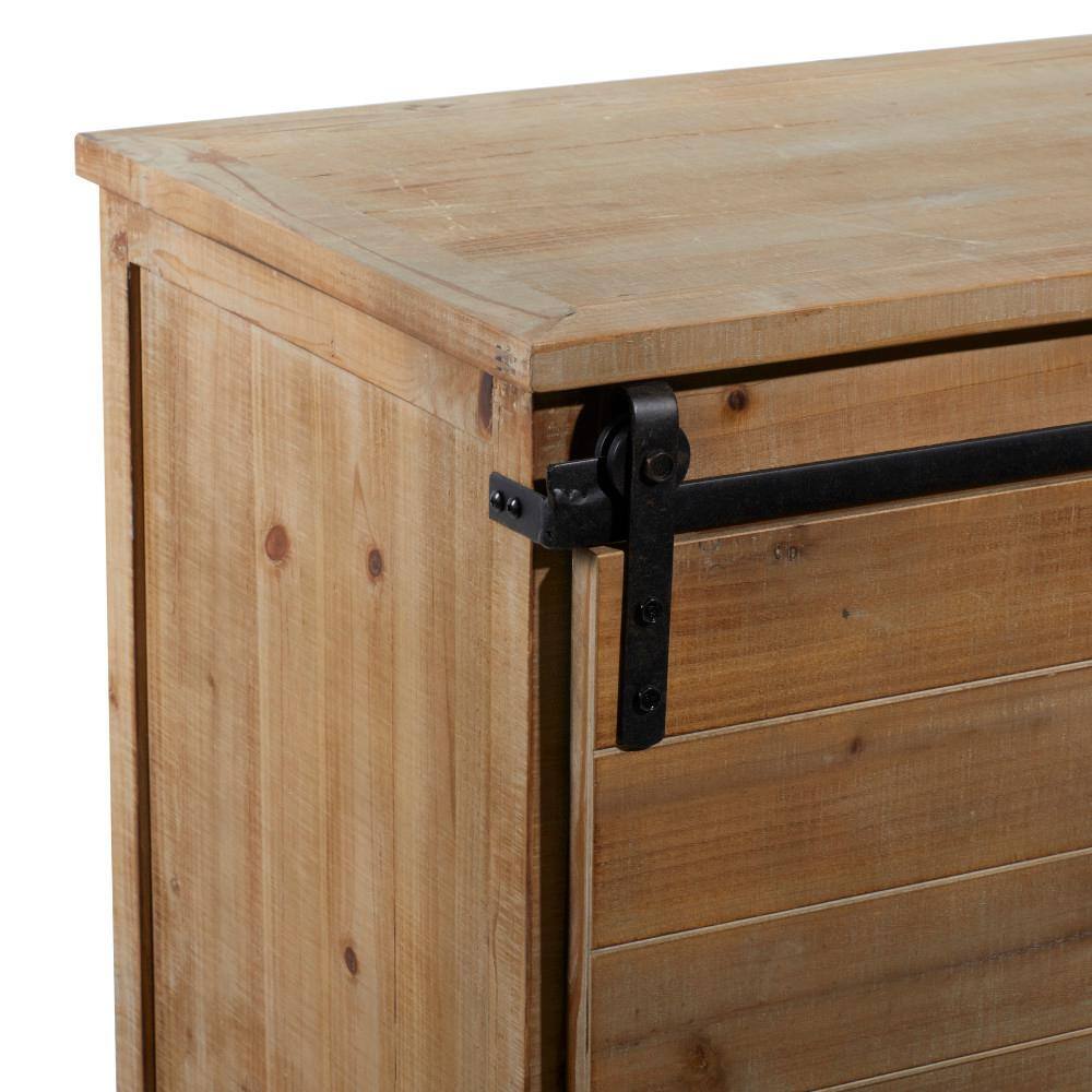 Brown Fir Wood Rustic Cabinet with Drawers and Sliding Door