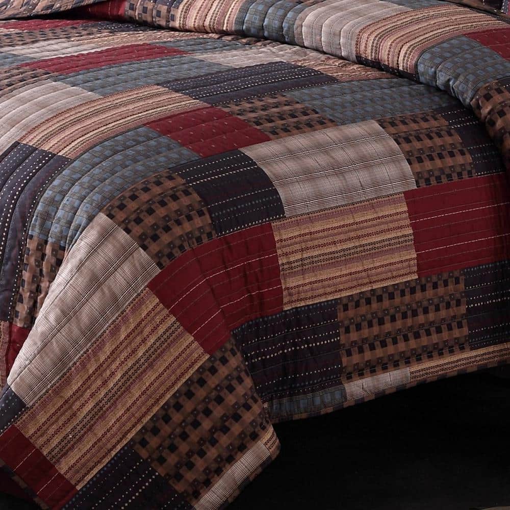 Rustic Red and Gray Twin Microfiber Quilt Set