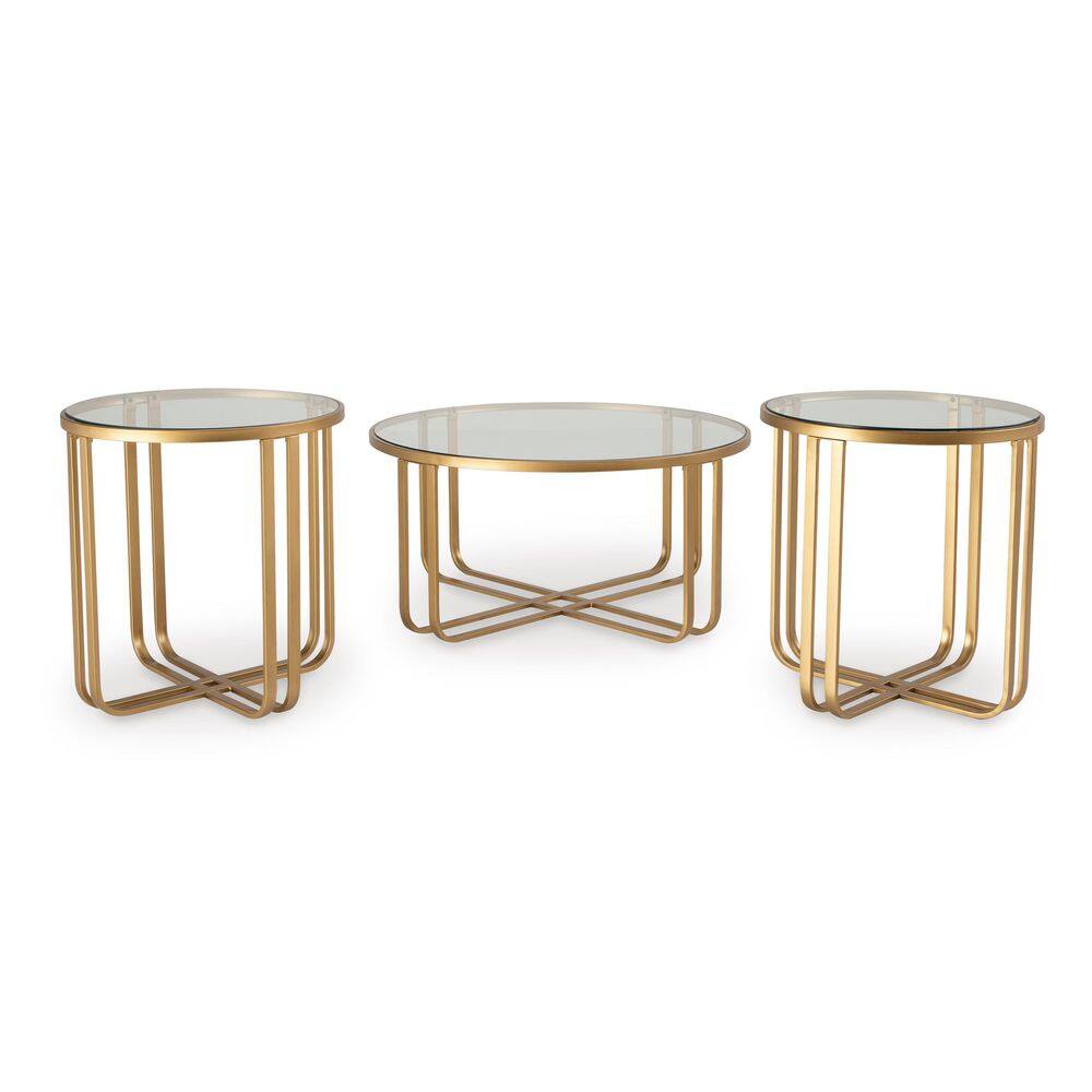 Gold and Glass Round Modern Coffee Table Set