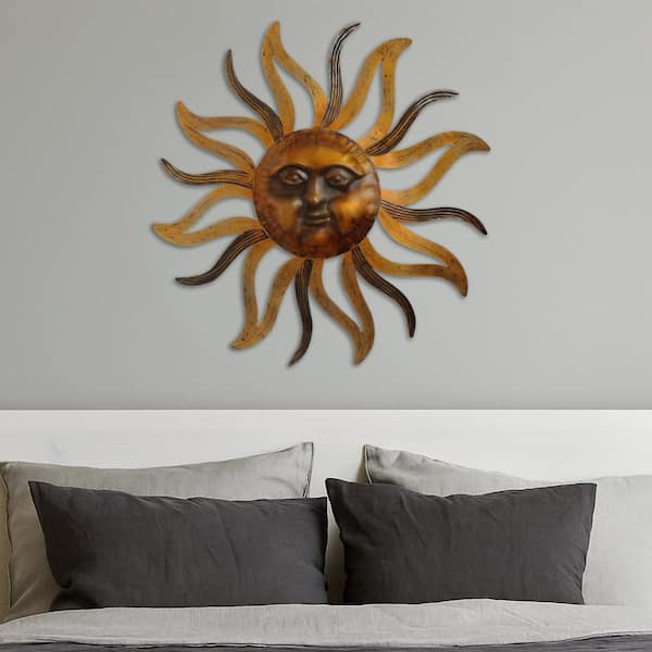 Smiling Metal Sun Wall Decor, Bronze